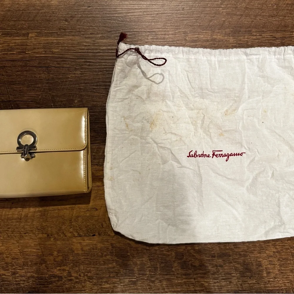 Salvatore Ferragamo Tan Leather Pouch/Clutch with Silver Hardware